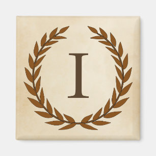 Laurel Wand on Parchment Monogram Initial I Magnet