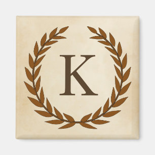 Laurel Wand on Parchment Monogram Initial K Magnet