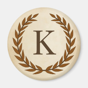 Laurel Wand on Parchment Monogram Initial K Magnet