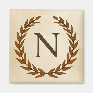 Laurel Wand on Parchment Monogram Initial N Magnet