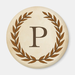 Laurel Wand on Parchment Monogram Initial P Magnet