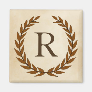 Laurel Wand on Parchment Monogram Initial R Magnet
