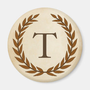 Laurel Wand on Parchment Monogram Initial T Magnet
