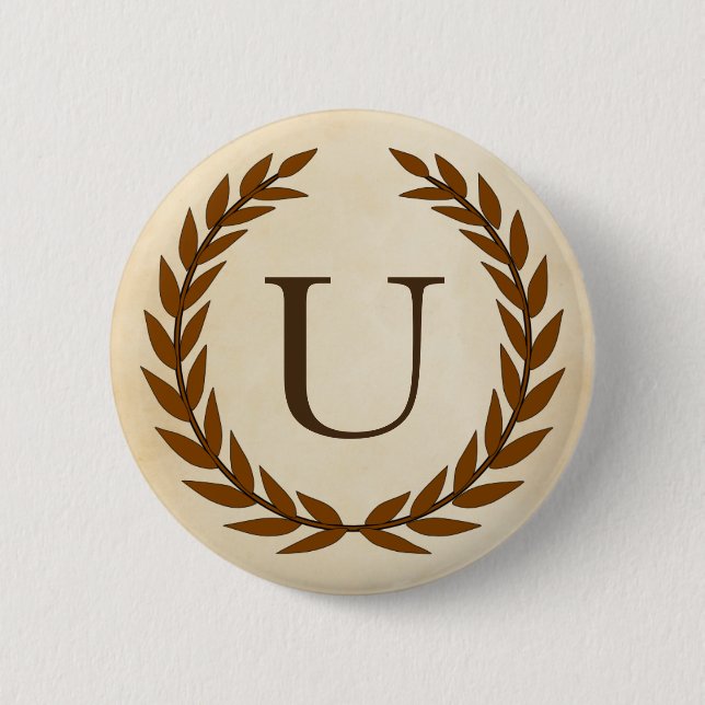 Laurel Wand on Parchment Monogram Initial U Knapp (Framsida)