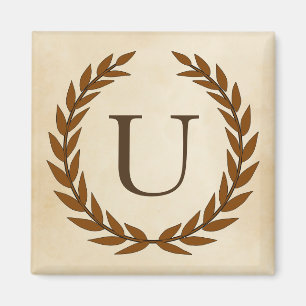Laurel Wand on Parchment Monogram Initial U Magnet