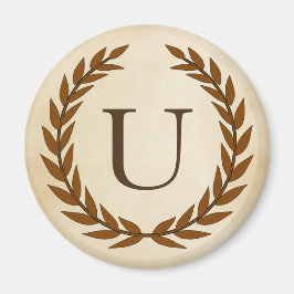 Laurel Wand on Parchment Monogram Initial U Magnet
