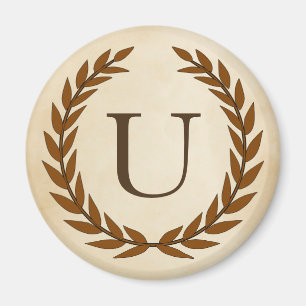 Laurel Wand on Parchment Monogram Initial U Magnet