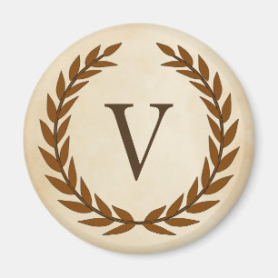 Laurel Wand on Parchment Monogram Initial V Magnet