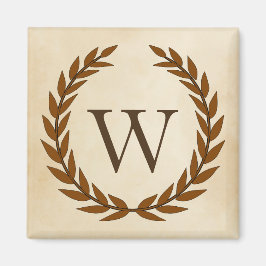 Laurel Wand on Parchment Monogram Initial W Magnet