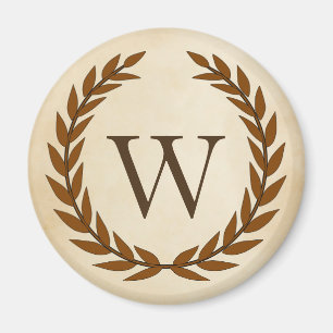 Laurel Wand on Parchment Monogram Initial W Magnet
