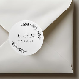 Laurel Wandan Bröllop Monogram Runt Klistermärke