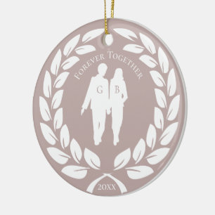 Laurel Wandan Bröllop par Ro Guld Monogrammed Julgransprydnad Keramik