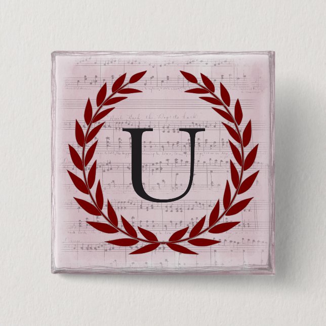 Laurel Wandan Lakan Music Monogram Initial U Knapp (Framsida)