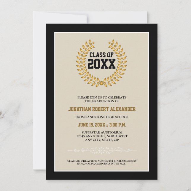 Laurel Wandan Studenten (svart) Inbjudningar (Framsida)