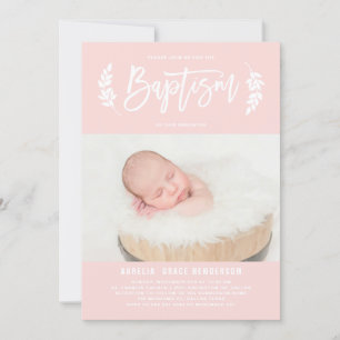 Laurel Wande Rosa Photo Baptism Inbjudningar