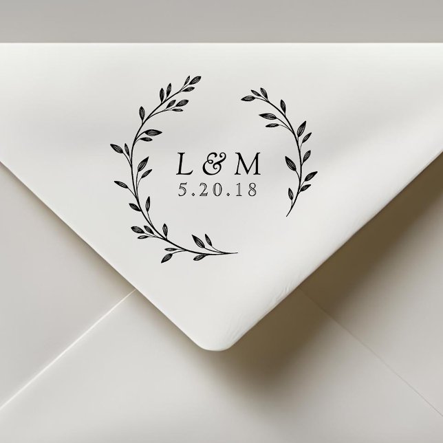 Laurel Wandeenogram Bröllop spara datum Självfärgande Stämpel (Skapare uppladdad)