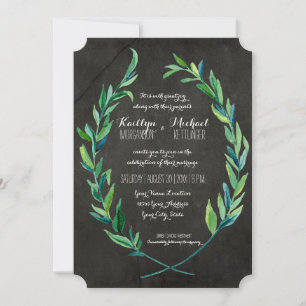 Laurel Wandeolive Löv Gren Chalkboard Modern Inbjudningar