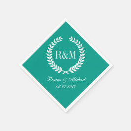 Laurel Wansen Monogram Bröllop Napkin Teal Blue Pappersservett