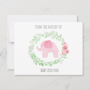 Laurel Watercolor Rosa Elephant från Nursery Anteckningskort