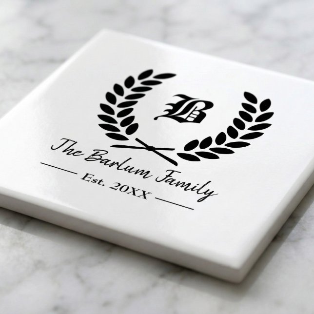 Laurel Wreath Familj Monogram Kakelplatta (Family Crest Monogram Ceramic Tile)