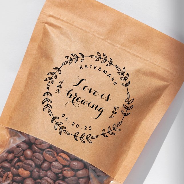 Laurel Wreath Love is Brewing Bröllopsfavor Självfärgande Stämpel (Skapare uppladdad)