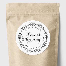Laurel Wreath Love is Brewing Bröllopsgåva Runt Klistermärke