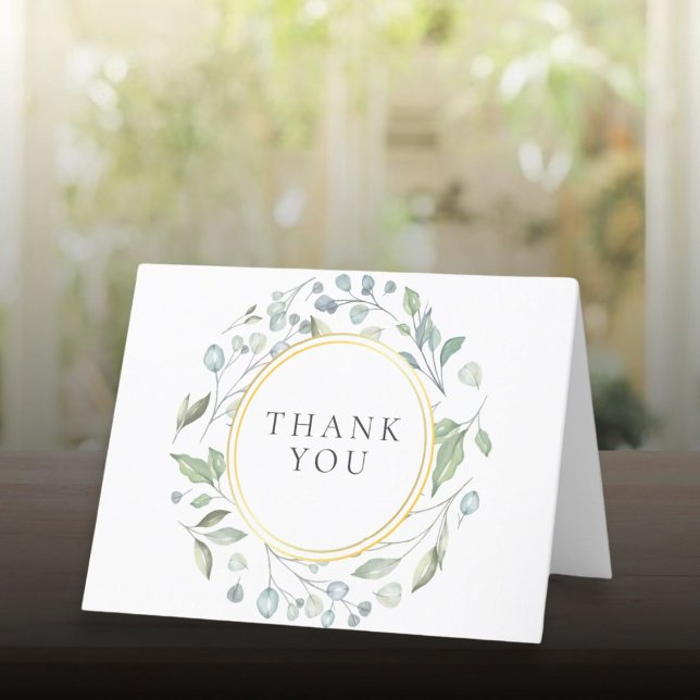 Laurelkrans Blommig Elegant Falsk Guld Folie Tack Kort (Laurel Garland Floral Elegant Faux Gold Foil Thank You Card)