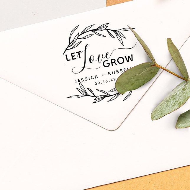 Laurellöv Låt Kärleken Växa Bröllop Stämpel (Laurel Leaves Let Love Grow Wedding Rubber Stamp)