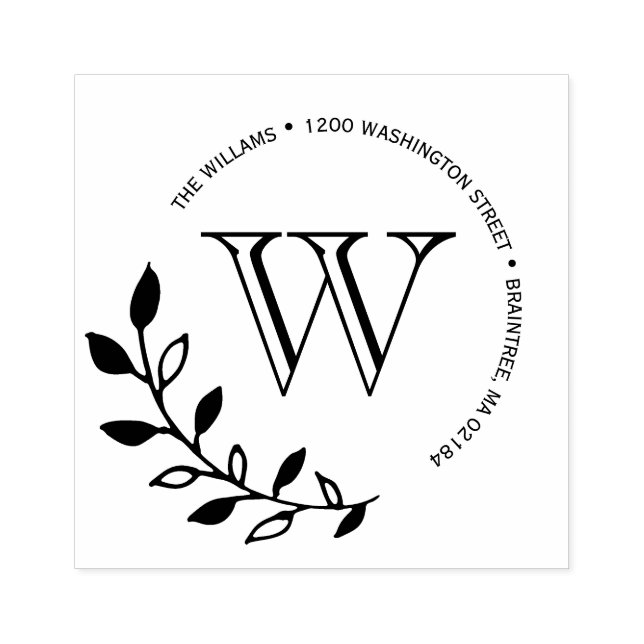 Laurels Löv Monogram Returadress Stämpel (Tryck)