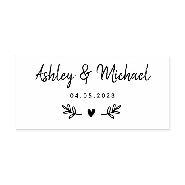 Laurels Lövs & Heart | BRÖLLOP Stämpel (Tryck)