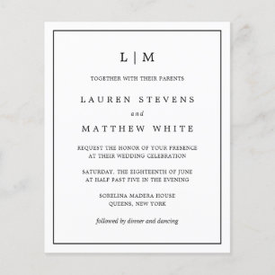Lauren Black and White Budget Wedding bjudande Flygblad
