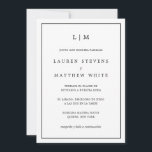 Lauren Black and White Elegant Spanska Bröllop Inbjudningar<br><div class="desc">Den enkla spanska bröllopsinbjudan med en modern utformning av eleganten med ditt två brev-monogram överst och dina detaljer omgivna av ett tunt gräns. All text är svart, över en vit bakgrund och baksidan är helsvart. Typsnitt och färg kan ändras till valfritt färg. En chic och snyggt som är underbar för...</div>