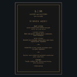 Lauren Black Guld Monogram Elegant bröllop Menu<br><div class="desc">En enkel bröllop-meny med en modern utformning av eleganten med två brev monogram tillsammans med namn och datum omgivet av ett tunt gräns. All text står i faux guld över en svart bakgrund. Färgen typsnitt och bakgrunden kan ändras till valfritt färg genom att klicka på knappen "anpassa". En chic och...</div>