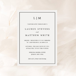 Lauren Black och White Monogram Elegant bröllop Inbjudningar