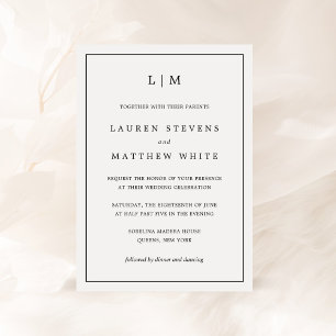 Lauren Black och White Monogram Elegant bröllop Inbjudningar