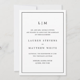 Lauren Black och White Monogram Elegant bröllop Meddelande