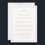 Lauren Guld Monogram Elegant bröllop Reception Inbjudningar<br><div class="desc">Ett enkelt meddelande från Bröllop med inbjudan att ta emot endast med en modern utformning av eleganten med era två brev-monogram överst och era detaljer omgivna av ett tunt gräns. All text är i faux guld, över en vit bakgrund och baksidan är helsvart. Färgen typsnitt och bakgrunden kan ändras till...</div>