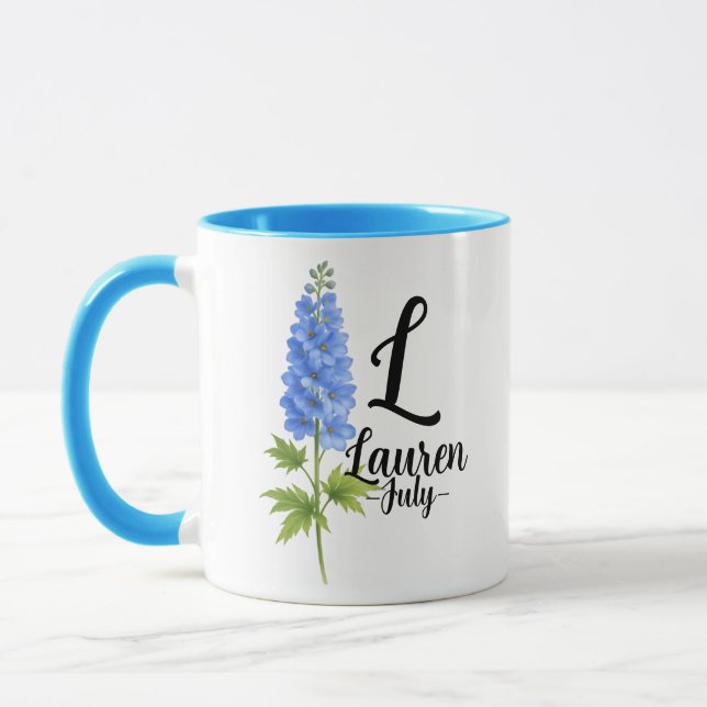 Lauren – Juli födelsedagsblomma Riddarsporre Mugg  (Vänster)