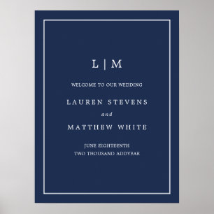 Lauren Navy Blue Monogram Elegant bröllop Poster
