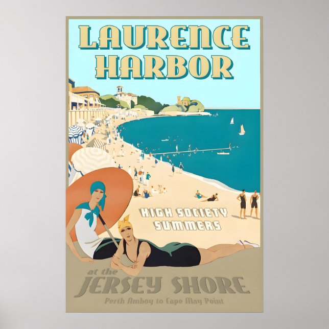 Laurence Harbor New Jersey Shore Retro Art Deco Poster (Framsidan)