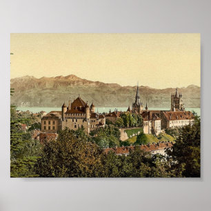 Lausanne, allmän vy, med Savoy Alperna, Genève La Poster