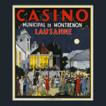 Lausanne, Casino Municipal de Montbenon Art Deco Poster<br><div class="desc">Gorgous Art Deco poster för kasinot i Lausanne i Schweiz,  som är fintryckt i stenlitografi circa 1930. En högkvalitativ återgivning.</div>