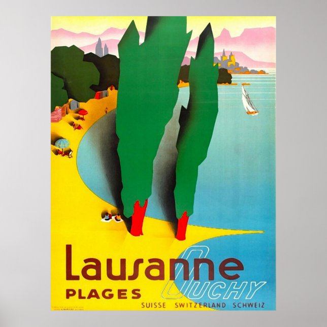 Lausanne, Genèvesjön strand, Schweiz Poster (Framsidan)