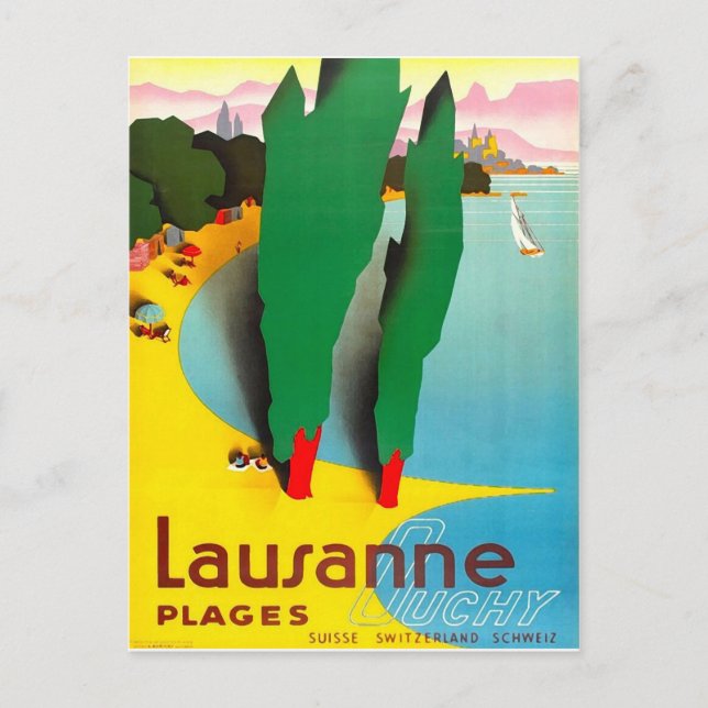Lausanne, Genèvesjön strand, Schweiz Vykort (Framsida)