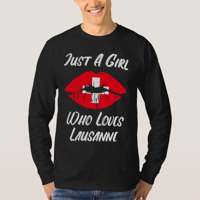 Lausanne Lips Mouth Love Switzerland Flag T Shirt (Framsida)