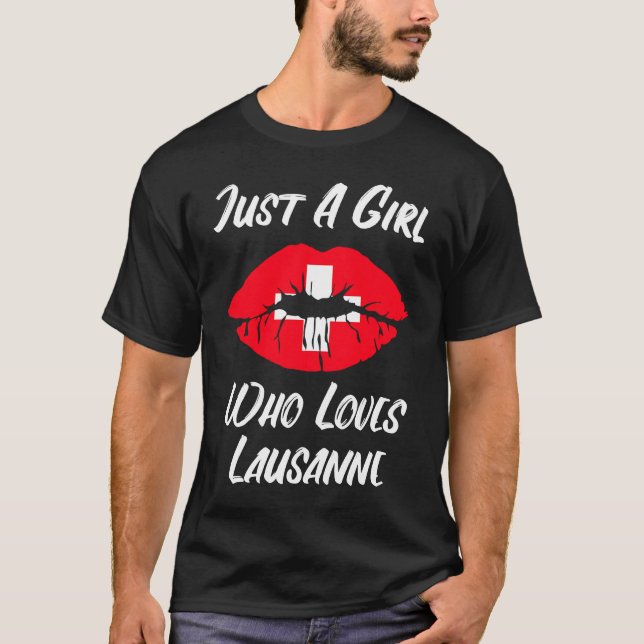 Lausanne Lips Mouth Love Switzerland Flag T Shirt (Framsida)