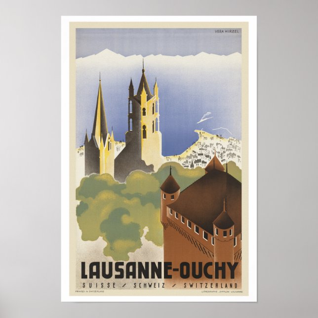 Lausanne Ouchy Schweiz ~ Vintage resor Europa Poster (Framsidan)