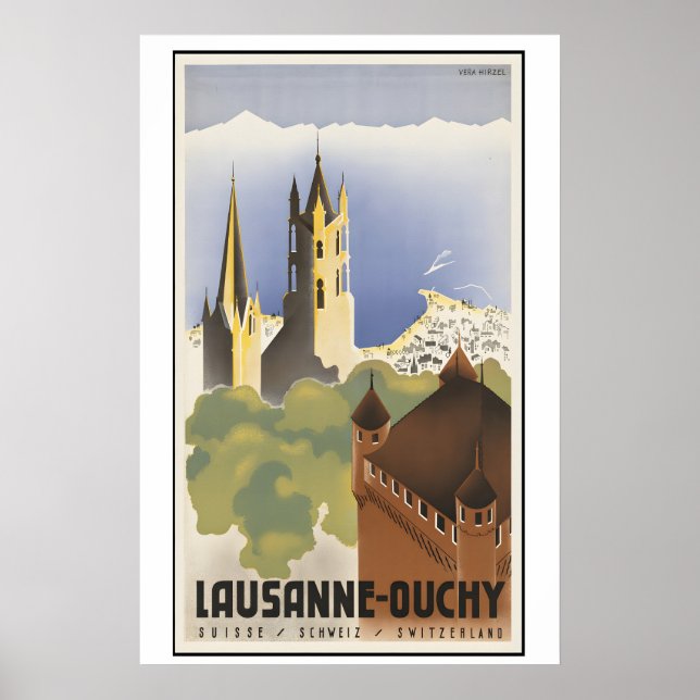 Lausanne Ouchy Schweiz Vintage Resor Poster (Framsidan)