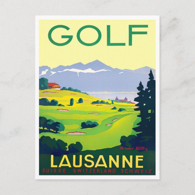 Lausanne Schweiz Golf vintage resor vykort (Framsida)