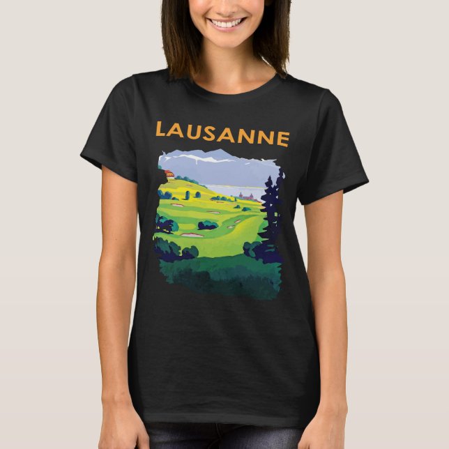 Lausanne Schweiz Park Grön Resa T Shirt (Framsida)